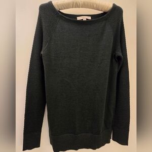 Ann Taylor Loft green boatneck sweater with waffle knit sleeves, size XS